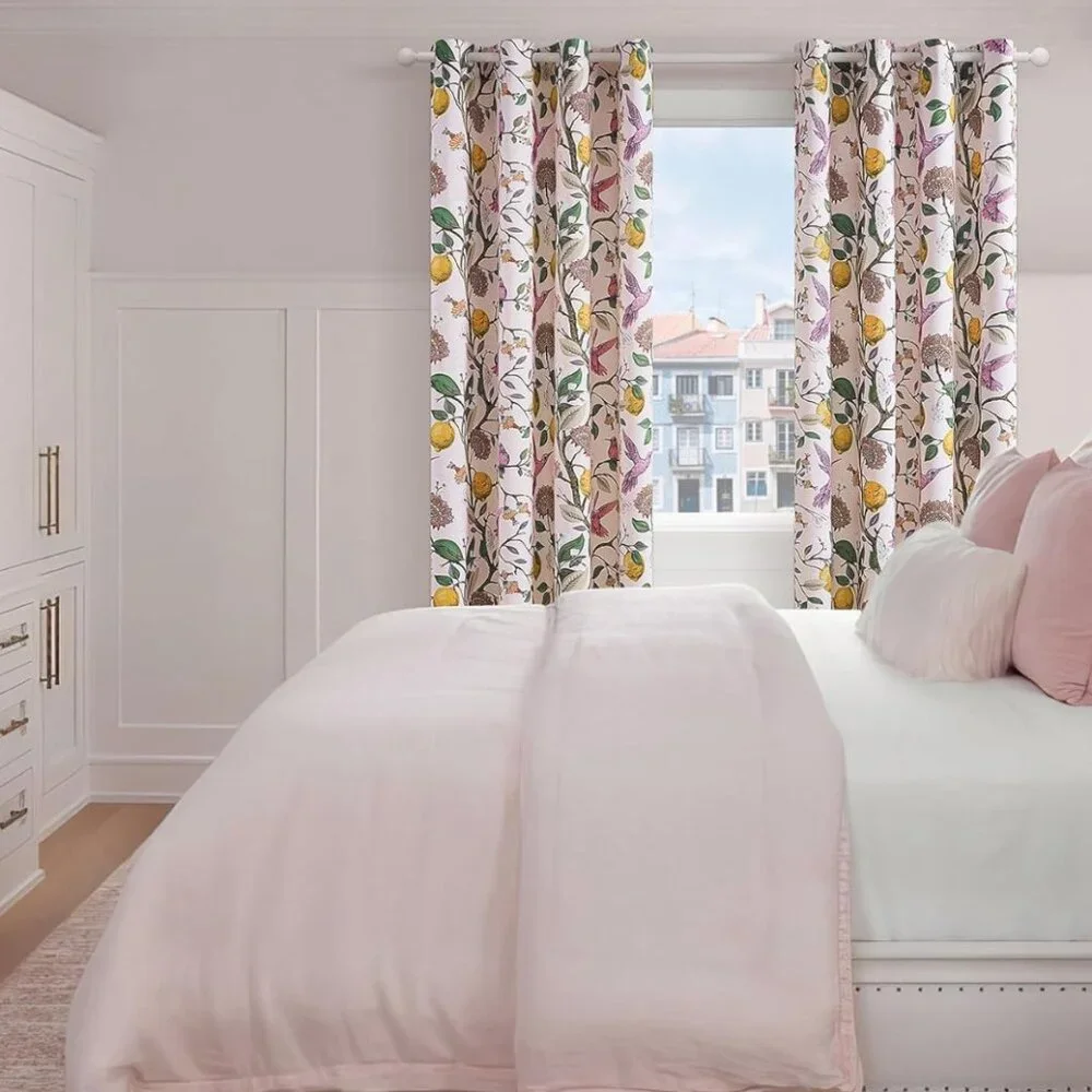 Floral Lemon Hummingbird Curtains Patterned Waverly Mid-Century Style